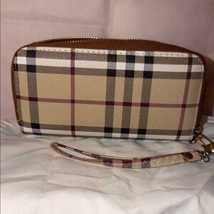 Check Zip Wallet, Check E-Canvas Zip-Around Wallet beige black red & white plaid
